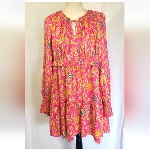 House Of Harlow 1969 Designer Womens Pink Floral Metallic Ruffle Dress Medium